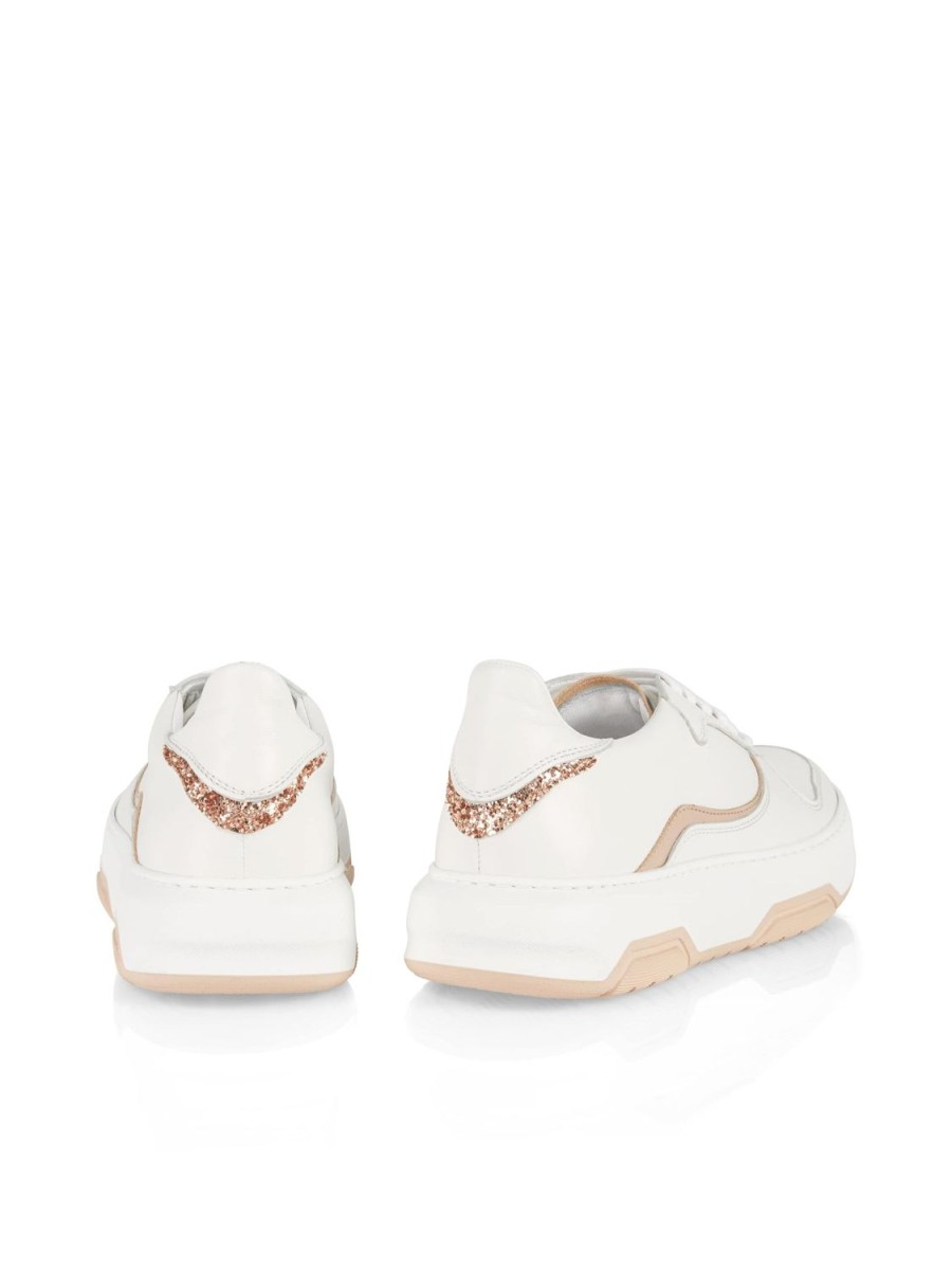 Women MARC CAIN | White Leather Sneaker W Gold Sparkle Detail 209-Sandy Beige