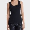 Women MARC CAIN T-Shirts & Singlets | Basic Rib Scoop Neck Tank Navy