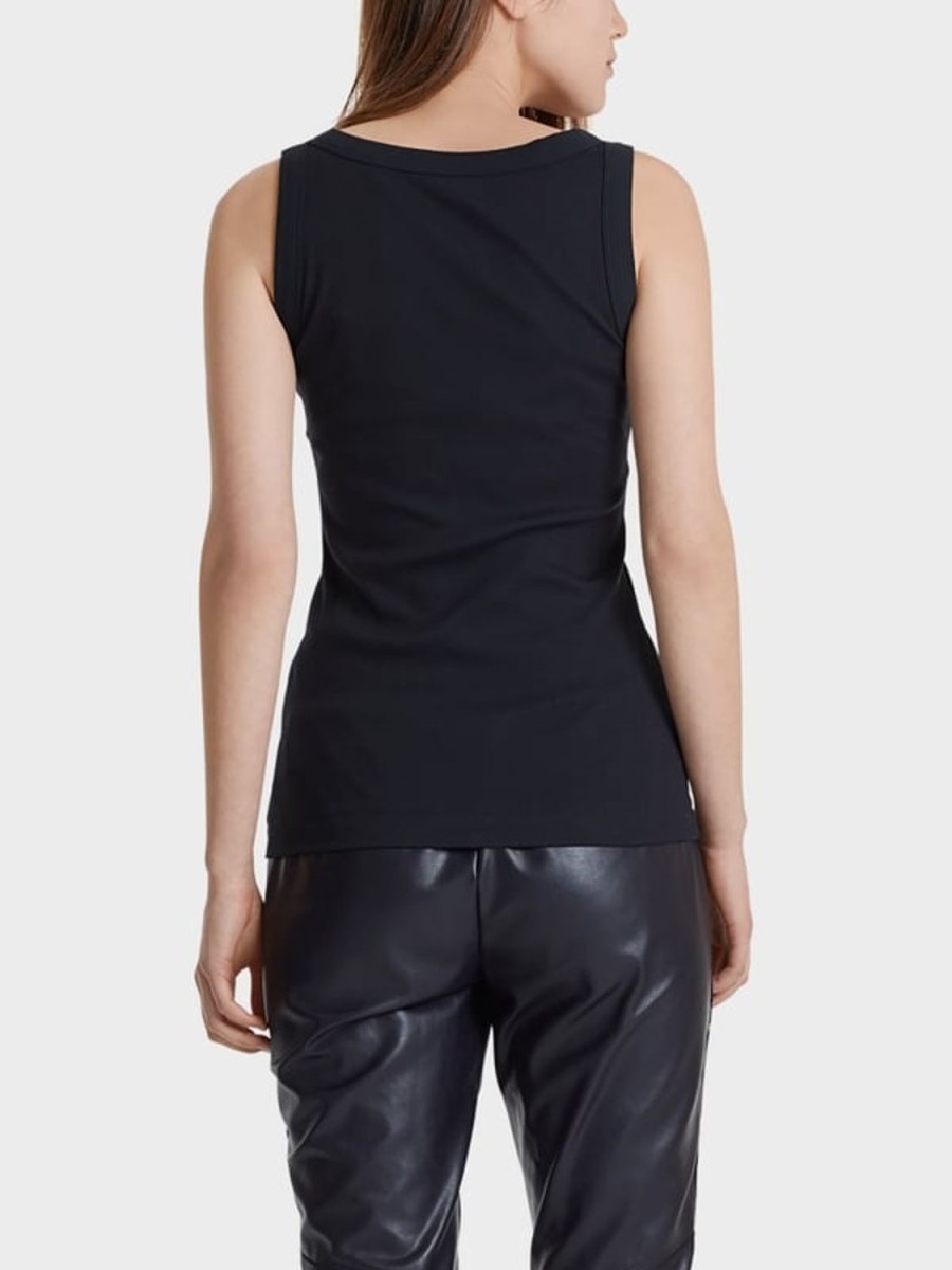 Women MARC CAIN T-Shirts & Singlets | Basic Rib Scoop Neck Tank Navy