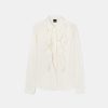 Women Aspesi Shirts & Blouses | White Classic Shirt W Centre Front Ruffle Natural