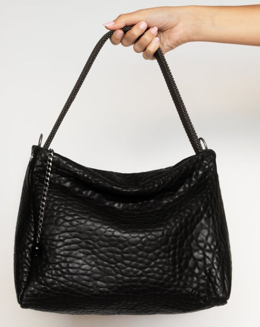 Women LAURA B Bags | Paula Black Shoulder Bag With Gunmetal Handle