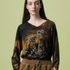 Women HIGH Knitwear | Reverb Fine Knit W Stylised Floral Print Brown