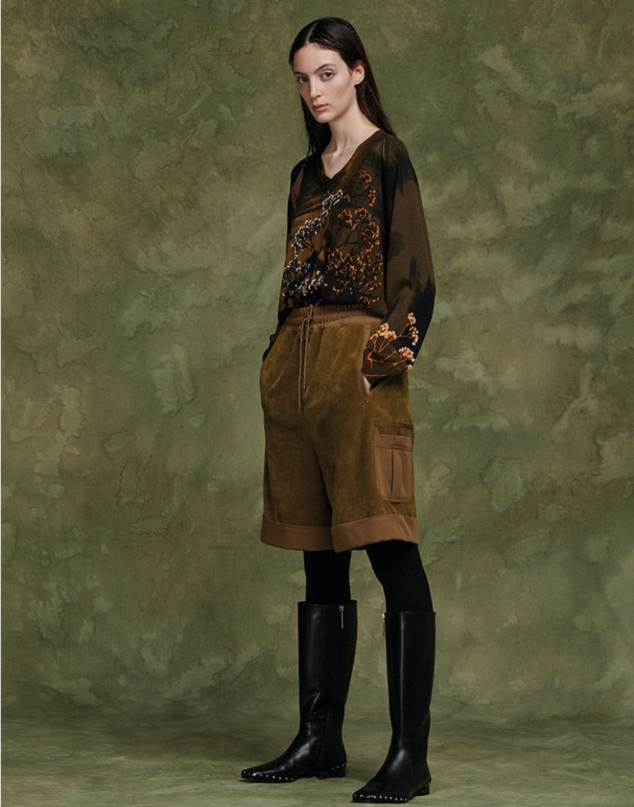 Women HIGH Knitwear | Reverb Fine Knit W Stylised Floral Print Brown