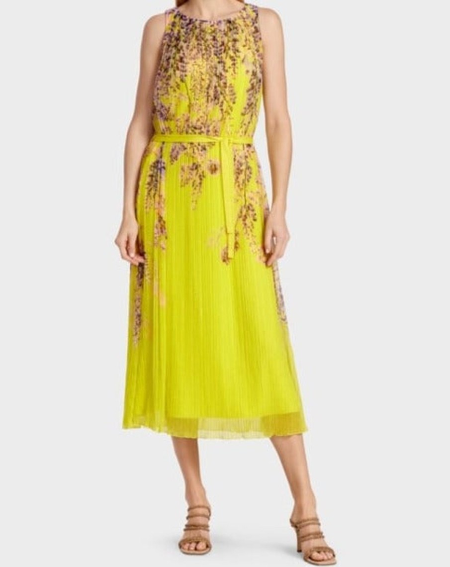 Women MARC CAIN Dresses | Pleated Maxi Dress 427-Lemon Green