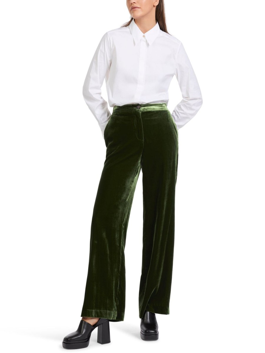 Women MARC CAIN Pants | Wide Leg Flat Front Palazzo Velvet Pants