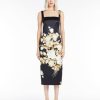 Women MAX MARA Dresses | Pegaso Printed Duchesse Satin Princess Dress Black