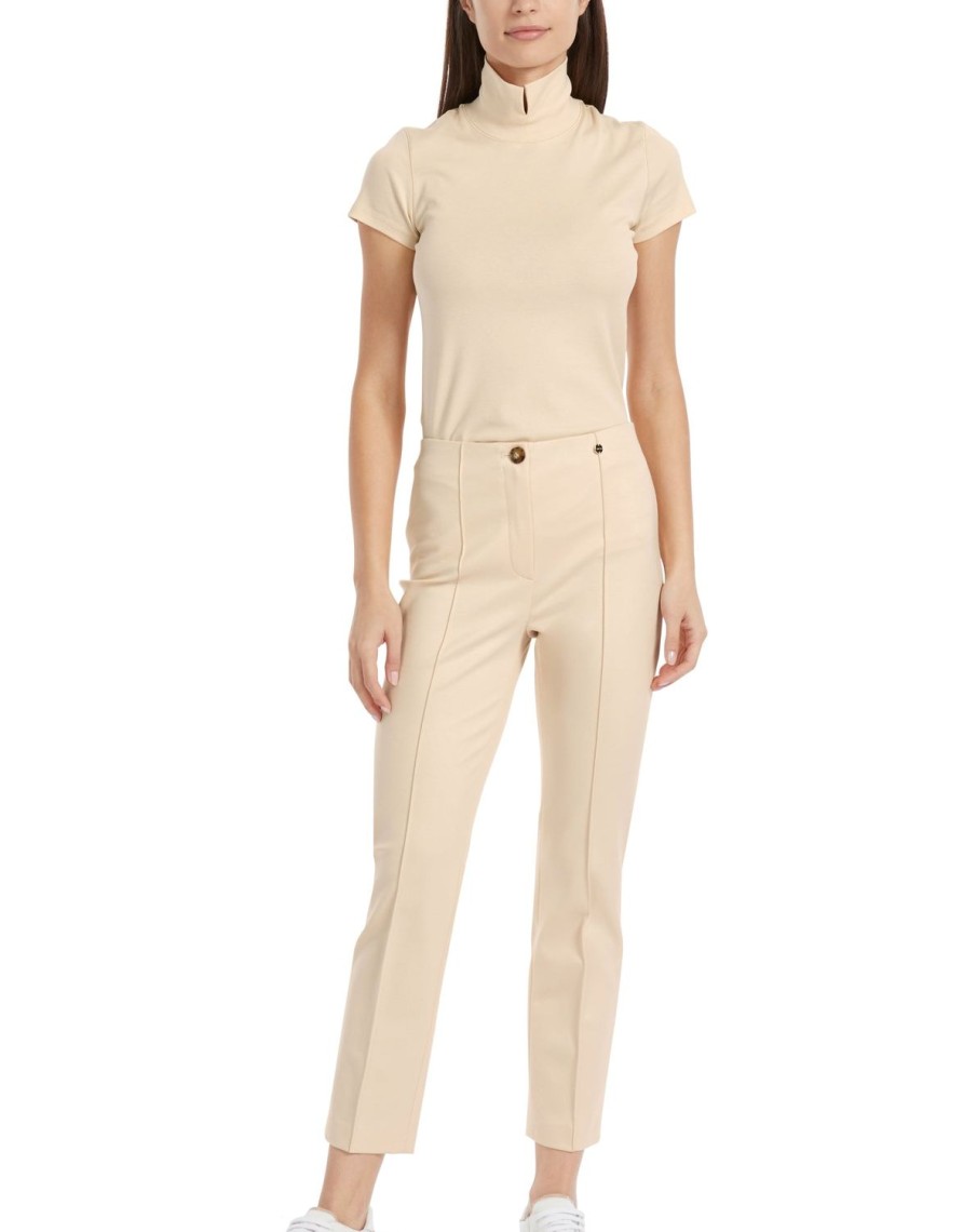 Women MARC CAIN Pants | Elastic Waisted Pants Slim Leg Pants With Centre Seam 132-Dark Cream