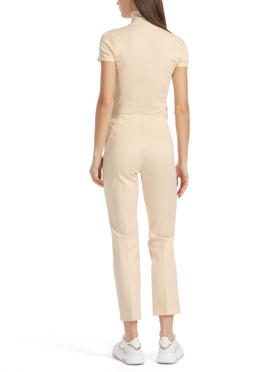 Women MARC CAIN Pants | Elastic Waisted Pants Slim Leg Pants With Centre Seam 132-Dark Cream