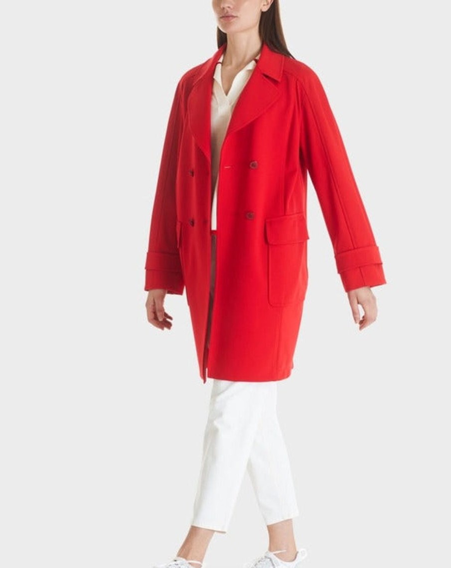 Women MARC CAIN Coats & Parkas | Car Coat_In Chilli Red D/ Breasted Chili Red