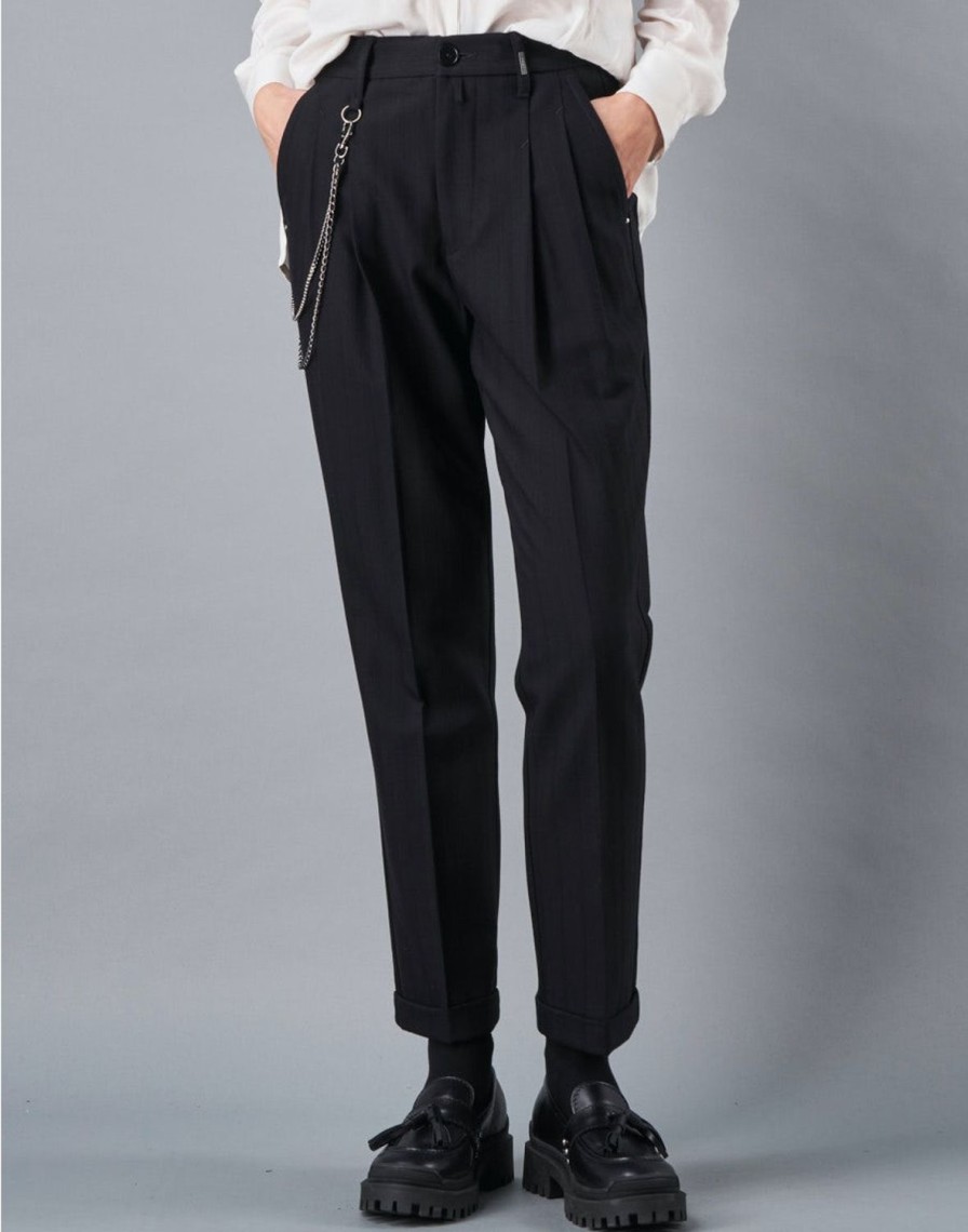 Women HIGH Pants | Courage Pant W Herringbone Dot Stripe Black