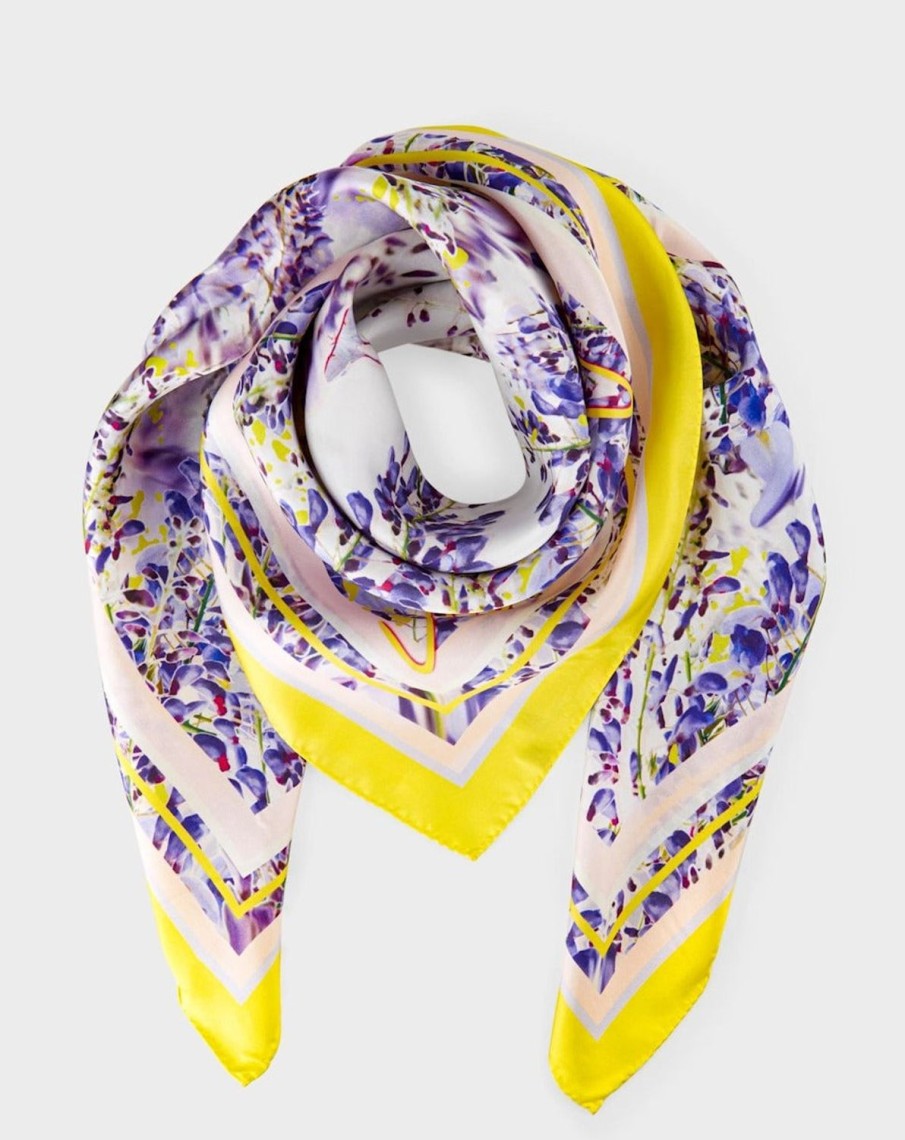 Women MARC CAIN Scarves | Slik Scarf With Floral Print 722-Brt Lilac