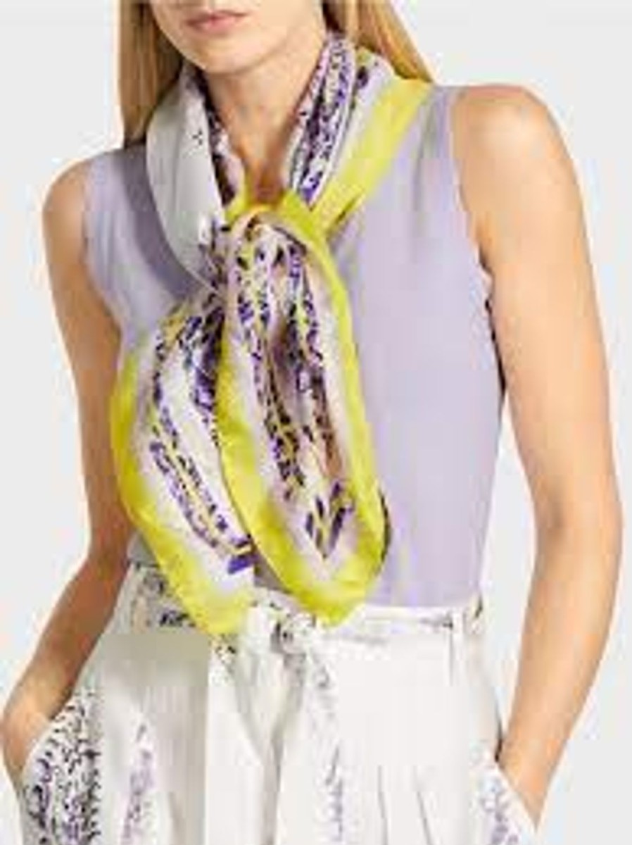 Women MARC CAIN Scarves | Slik Scarf With Floral Print 722-Brt Lilac