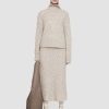 Women Joseph Knitwear | Fuzzy Roll Neck Fine Cable Knit Light Khaki