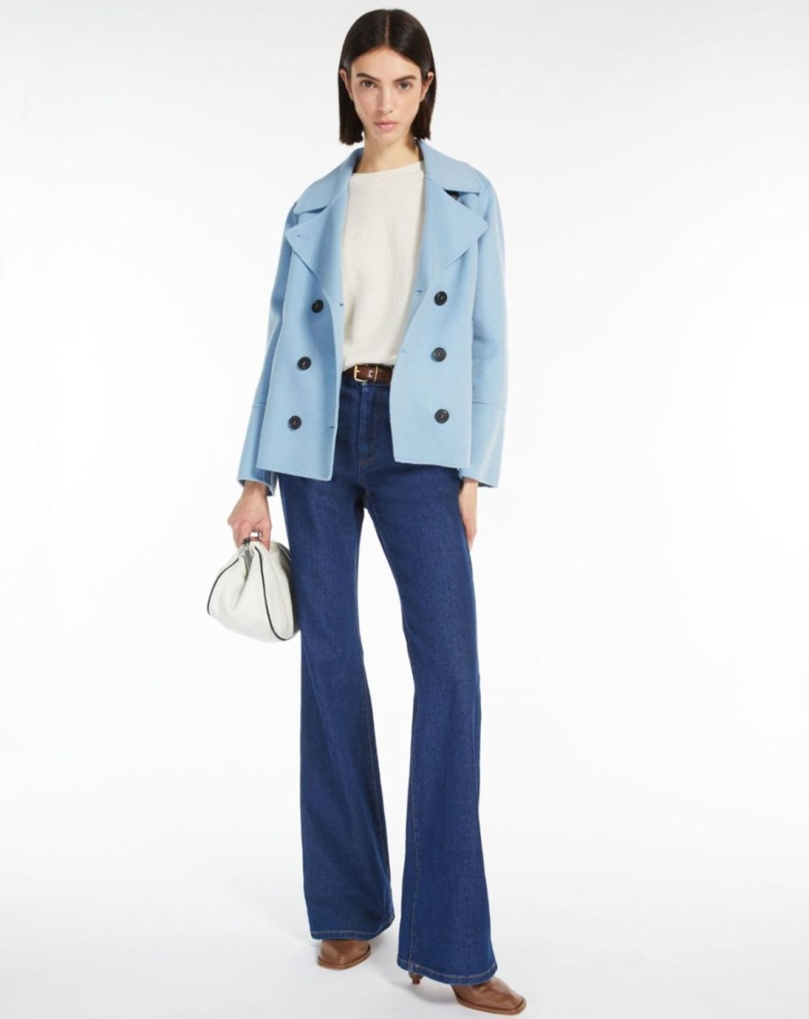 Women MAX MARA Coats & Parkas | Teismo Double Breasted Outerwear Jackets Light Blue