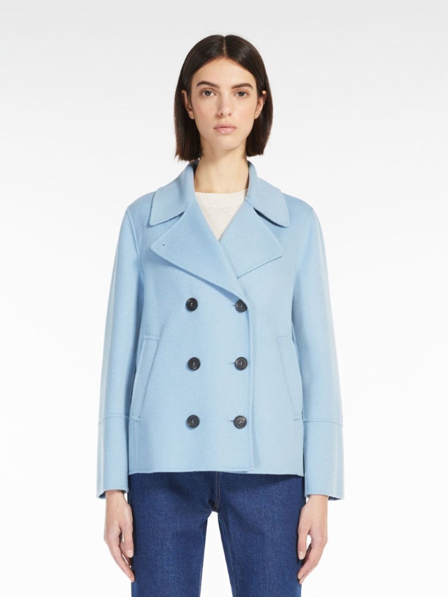 Women MAX MARA Coats & Parkas | Teismo Double Breasted Outerwear Jackets Light Blue