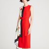 Women Halston Dresses | Elissa Dress In Crepe And Twill Lipstick Red/Chalk