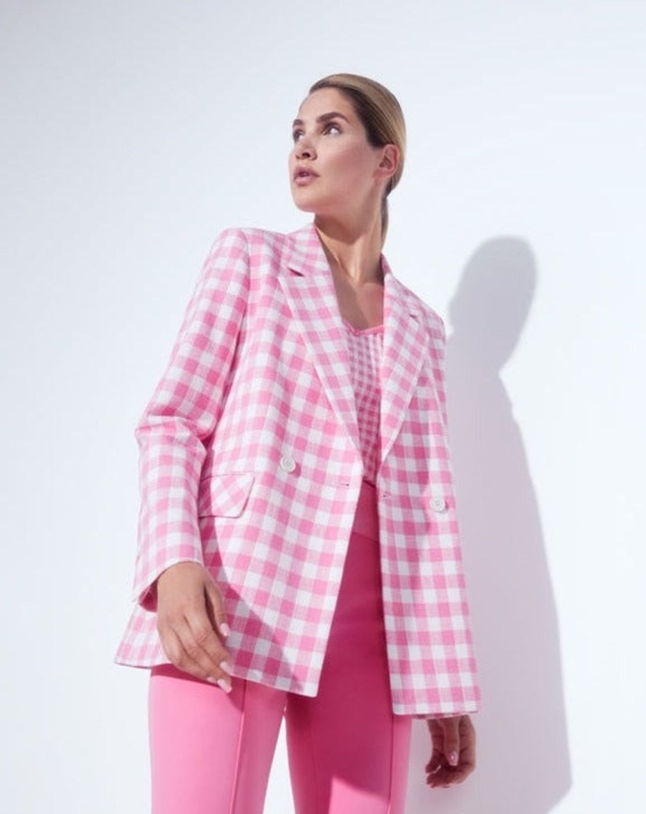 Women MARC CAIN Jackets & Blazers | Double Breasted Blazer W Pink Vichy Check 251-Bright Pink