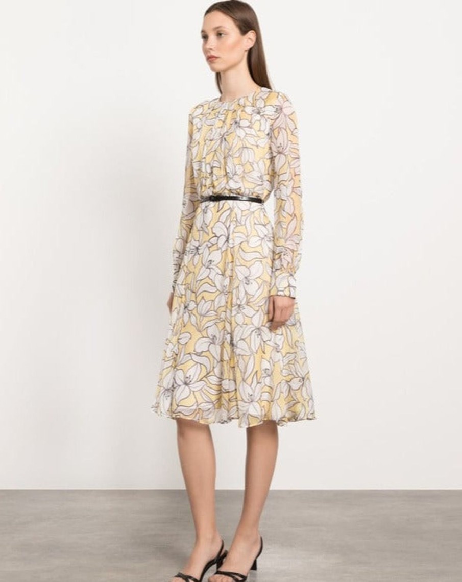 Women MAX MARA Dresses | Verusca Silk Floral Chiffon Dress Light Yellow