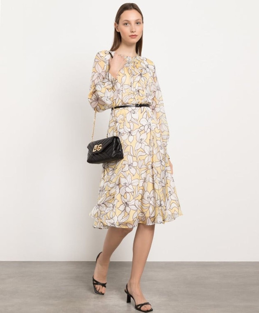 Women MAX MARA Dresses | Verusca Silk Floral Chiffon Dress Light Yellow