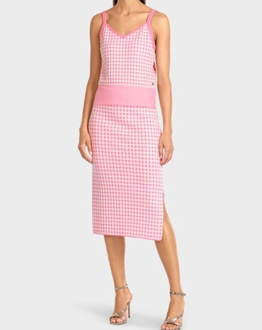 Women MARC CAIN Tops | Pink Vichy Check Knit Top 251-Bright Pink