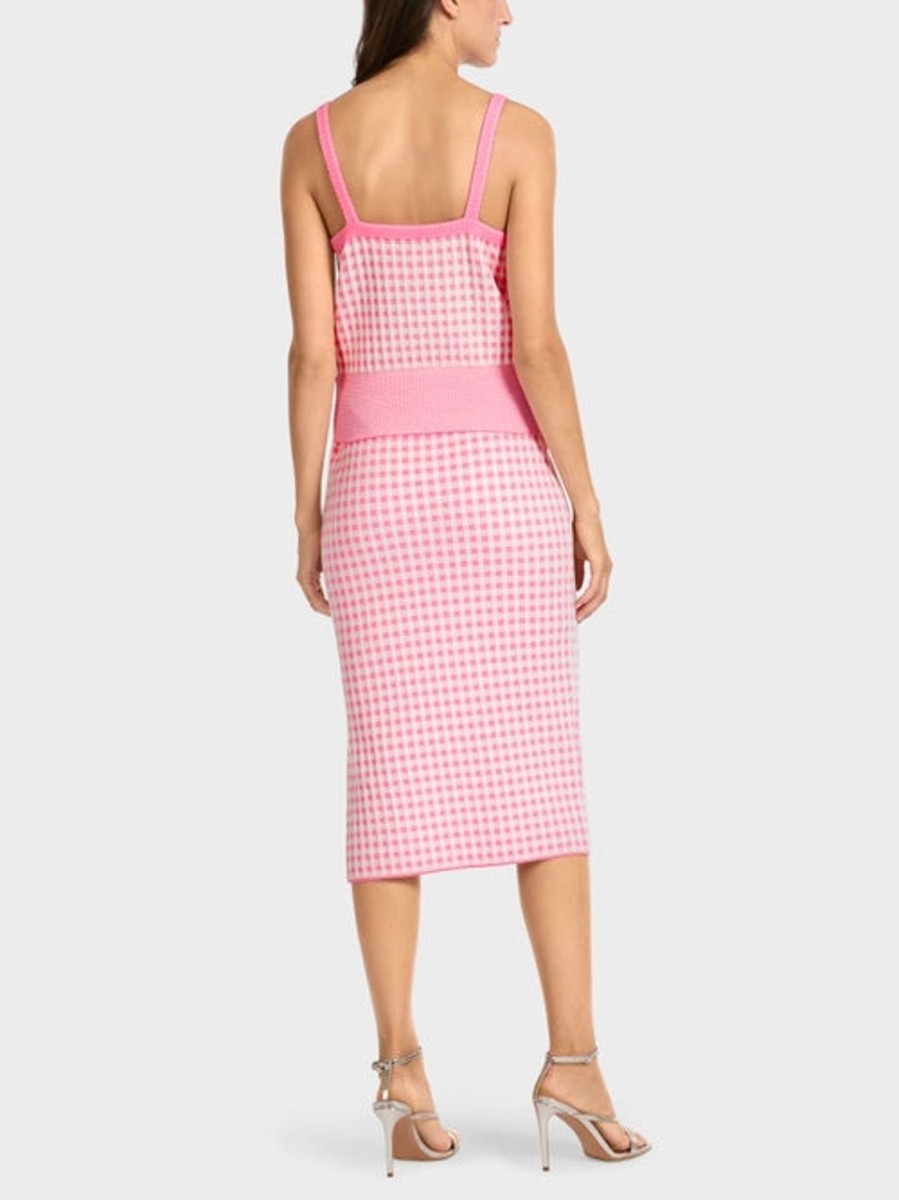 Women MARC CAIN Tops | Pink Vichy Check Knit Top 251-Bright Pink