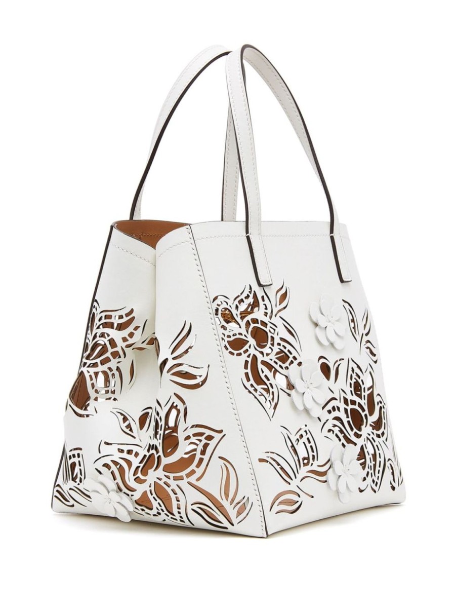 Women Oscar De La Renta Bags | Mini Laser Cut Floral Square Tote White