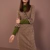 Women MARC CAIN Knitwear | Knitted Dress In Jacquard Woven Pattern 573-Orient Grn