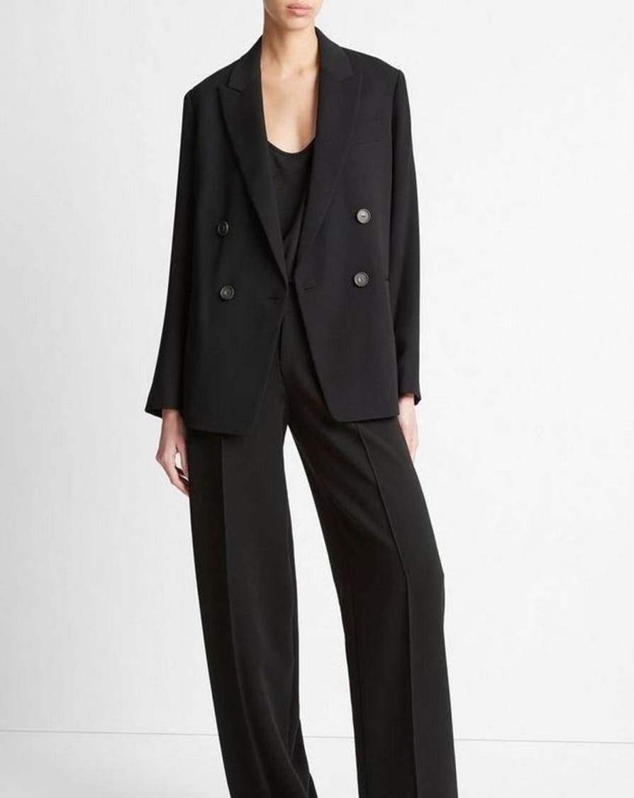 Women VINCE Jackets & Blazers | Crepe Double Breasted Blazer Black