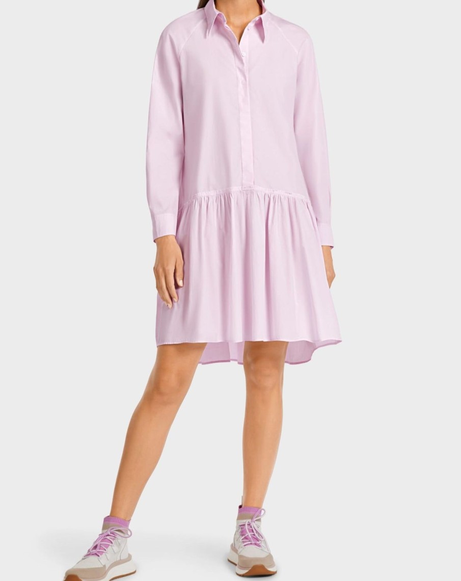 Women MARC CAIN Loungewear | Long Sleeve Cotton Shirt Dress W Ruffle 705-Light Lvd