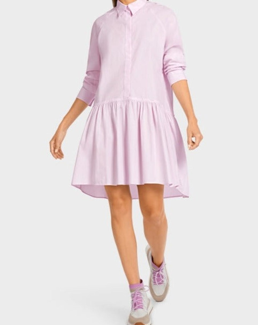 Women MARC CAIN Loungewear | Long Sleeve Cotton Shirt Dress W Ruffle 705-Light Lvd