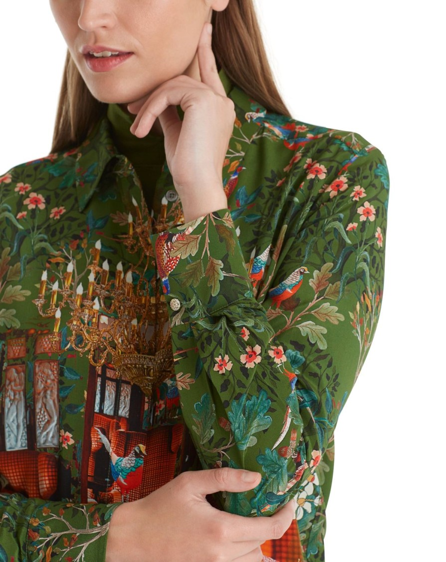 Women MARC CAIN Shirts & Blouses | Fusion Shirt In Floral, Birds & Grand Chandeliers 573-Orient Grn