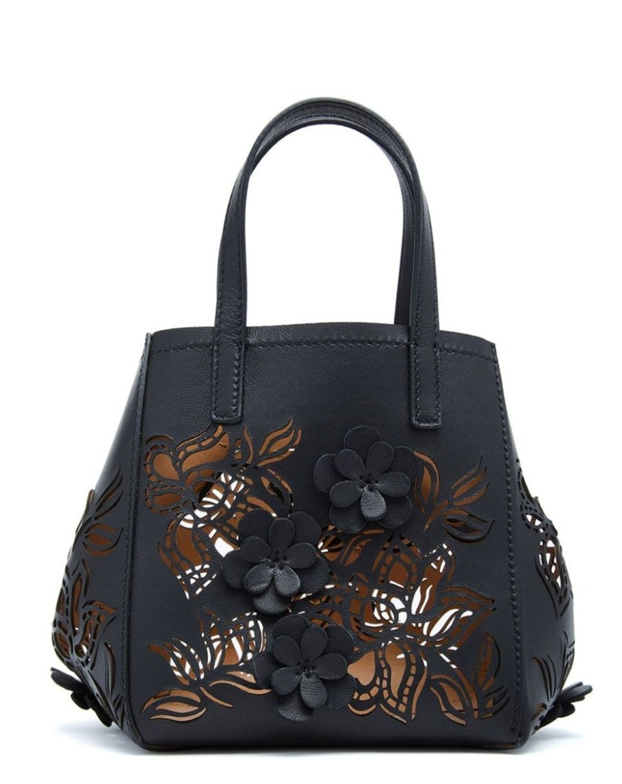 Women Oscar De La Renta Bags | Small Laser Cut Floral Square Tote Black