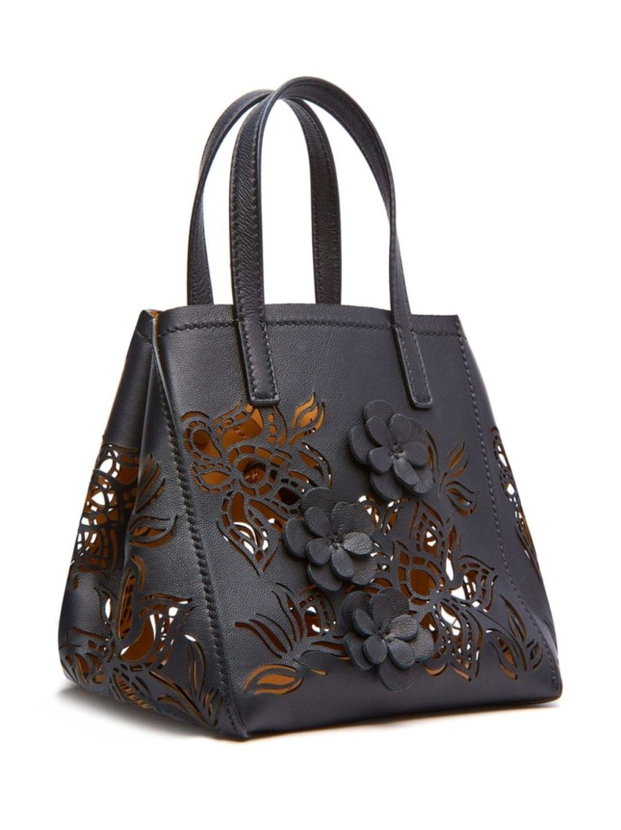 Women Oscar De La Renta Bags | Small Laser Cut Floral Square Tote Black