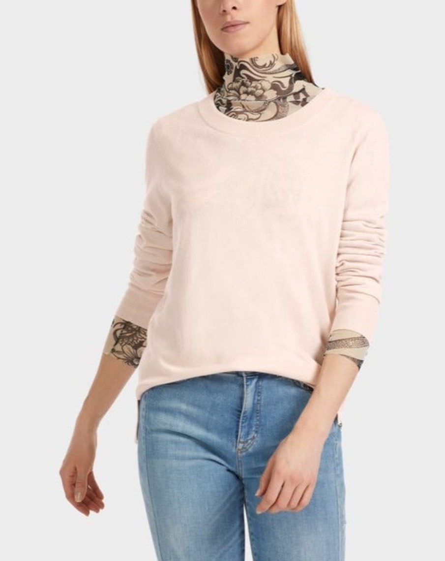 Women MARC CAIN Knitwear | Fine Knitted Crew Neck Sweater Almond Blossom 155-Almd Blsm