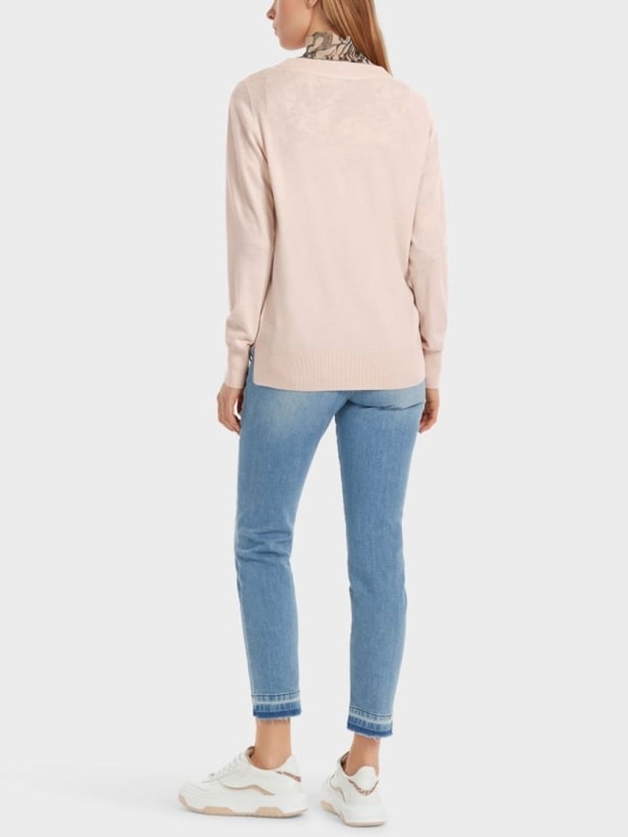 Women MARC CAIN Knitwear | Fine Knitted Crew Neck Sweater Almond Blossom 155-Almd Blsm