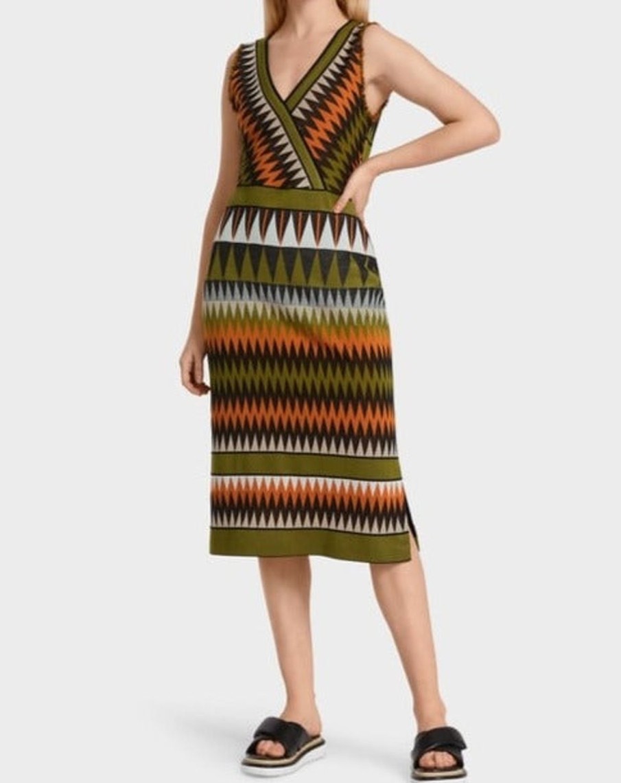 Women MARC CAIN Dresses | Rethink Together Knit Dress 525-Dp Oliv Grn