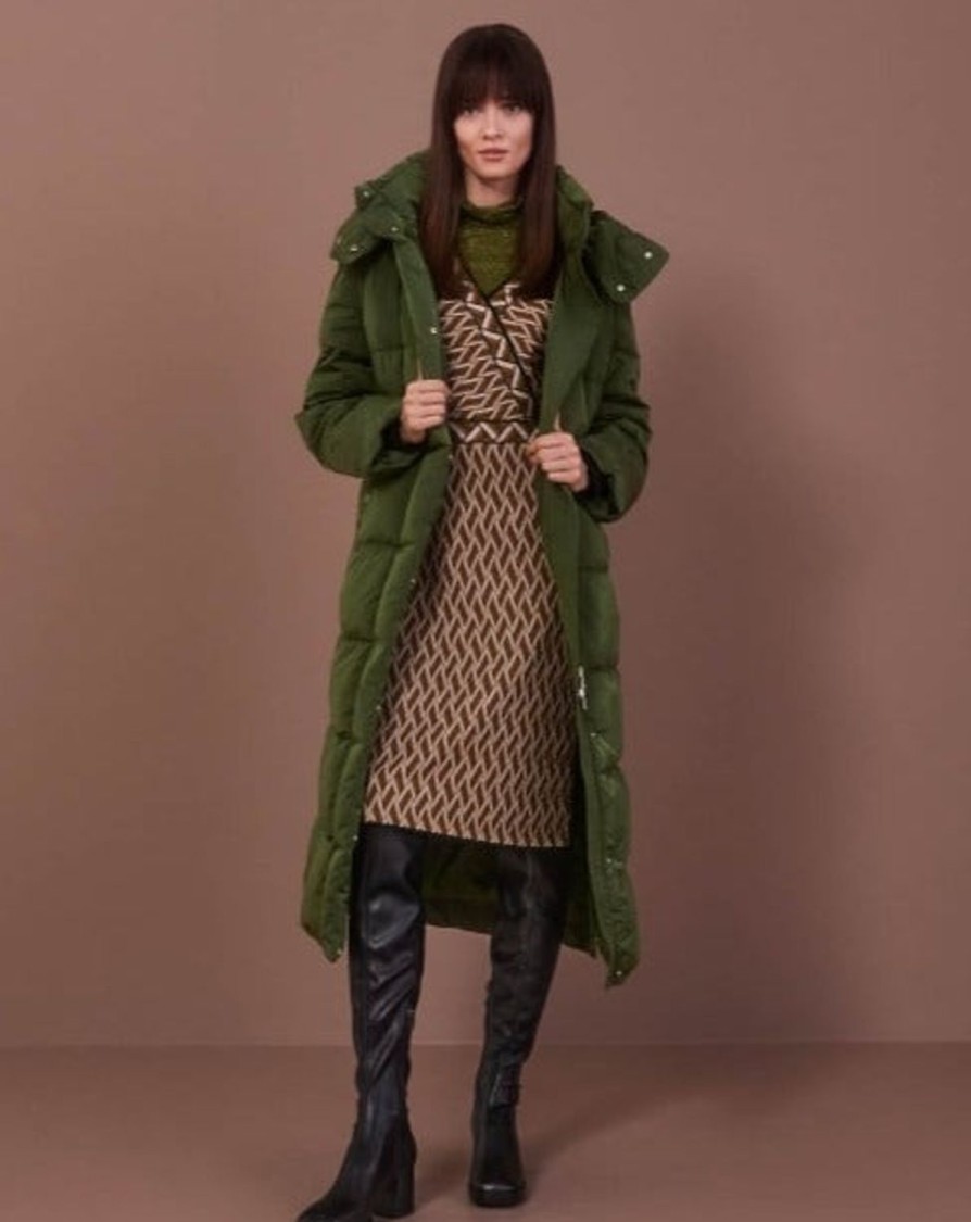 Women MARC CAIN Coats & Parkas | Straight Cut Quilted Coat 573-Orient Grn