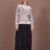 Women MARC CAIN Knitwear | Interwined Flower Mofit Printed Sweater 155-Almd Blsm