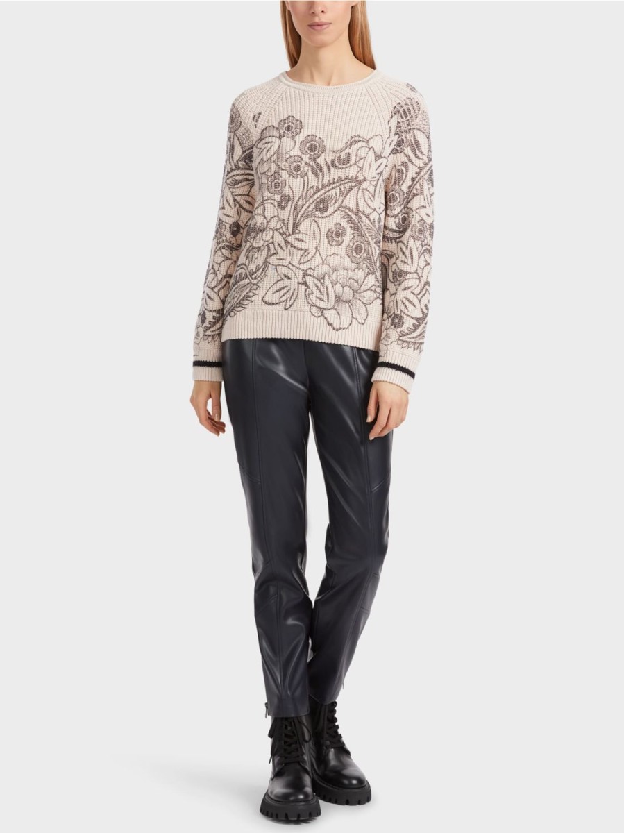 Women MARC CAIN Knitwear | Interwined Flower Mofit Printed Sweater 155-Almd Blsm