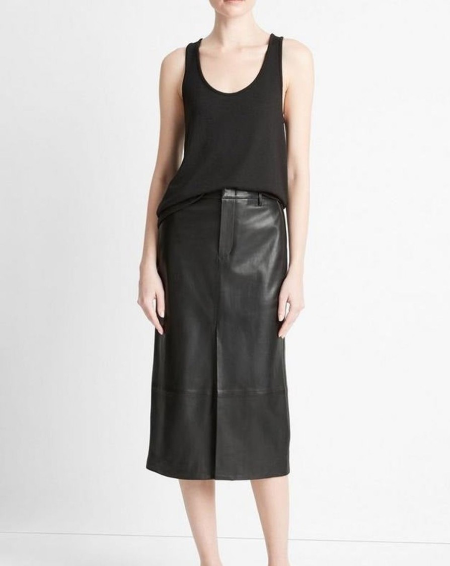 Women VINCE Skirts | Leather Trouser Front Skirt Black