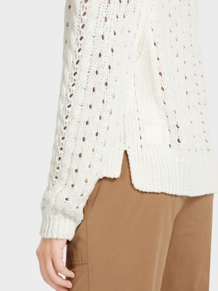 Women MARC CAIN Loungewear | Cable Loose Patterned Sweater "Knitted In Germany" 110-Off-White