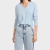 Women MARC CAIN Knitwear | Cashmere Blend V-Neck Sweater 304-Sf Pwd Blue