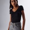 Women MAJESTIC FILATURES T-Shirts & Singlets | Superwashed Viscose & Elastine V-Neck T-Shirt Navy