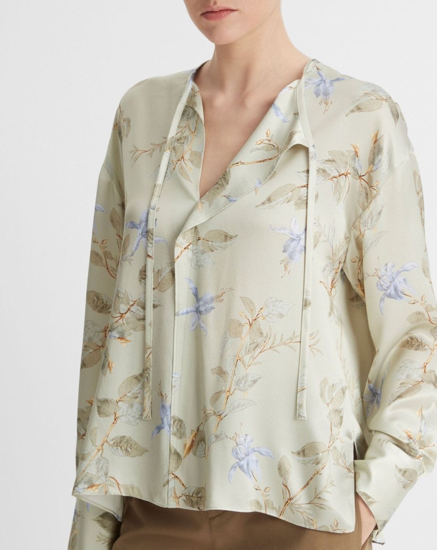 Women VINCE Shirts & Blouses | Bellflowers Draped Tie Neck Blouse Mint Dust