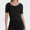 Women MARC CAIN T-Shirts & Singlets | Scoop Smooth Neck T-Shirt-Black