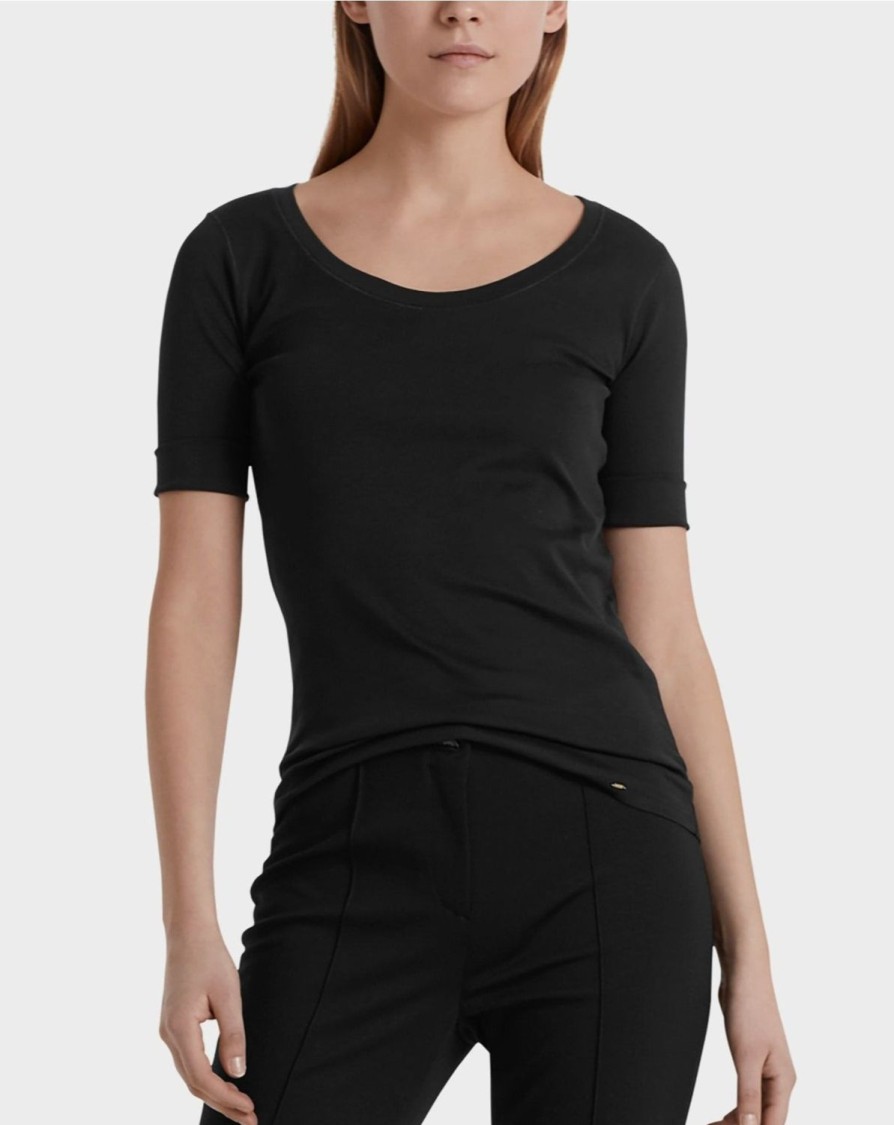 Women MARC CAIN T-Shirts & Singlets | Scoop Smooth Neck T-Shirt-Black