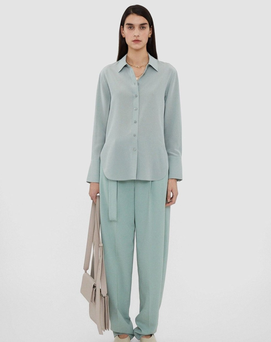 Women Joseph Shirts & Blouses | New Crepe De Soie Joe Shirt Sage