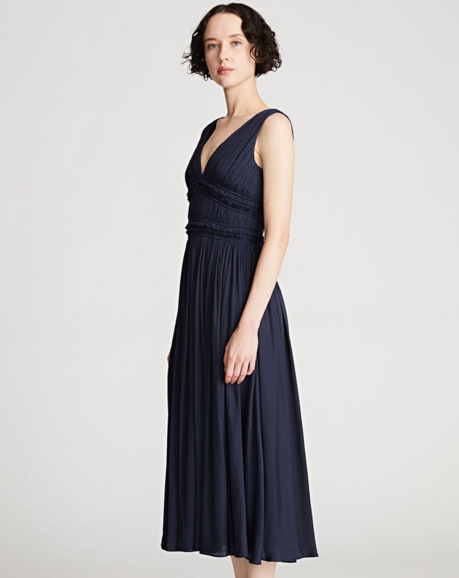 Women Halston Dresses | Reilly Dress In Fluid Satin Navy