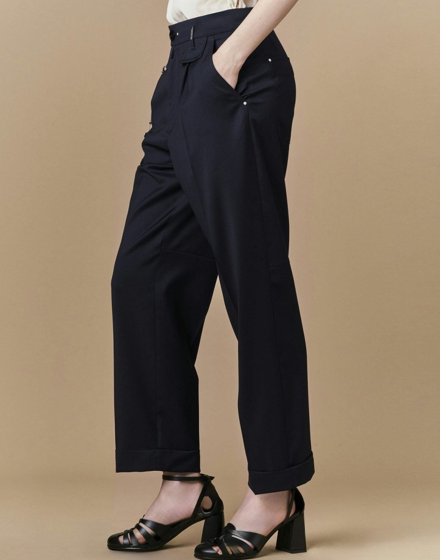 Women HIGH Pants | Concise Tailored Pant With Belt Loops Navy