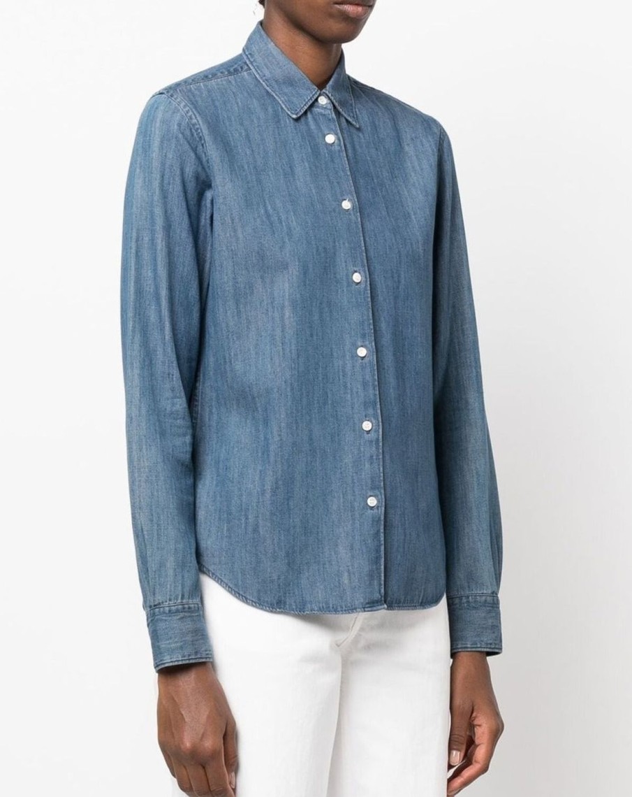 Women Aspesi Shirts & Blouses | Fitted Button-Down Shirt-544-V062 Denim